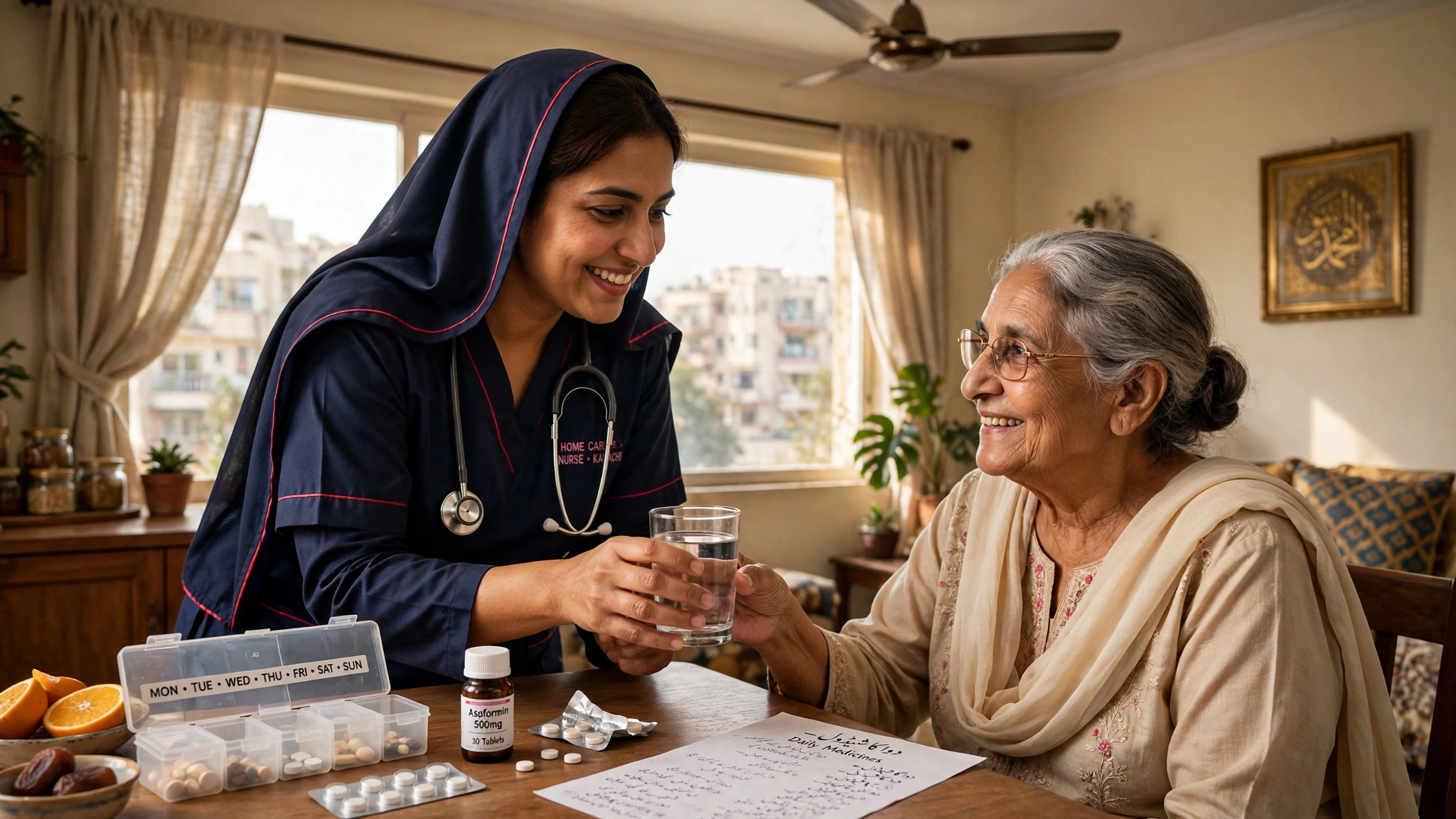 elderly care clifton karachi - smiling Pakistani nurse caregiver portrait